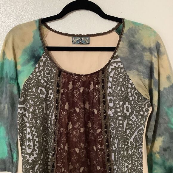 Vanilla Sugar Vintage Y2K Fairy Grunge Fairycore Boho Tie Dye Patchwork Blouse L - Picture 2 of 16